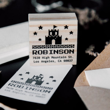 Geeky custom address stamp for Gamer Family gift
