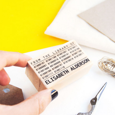 Geek custom ex libris stamp with name in binary code