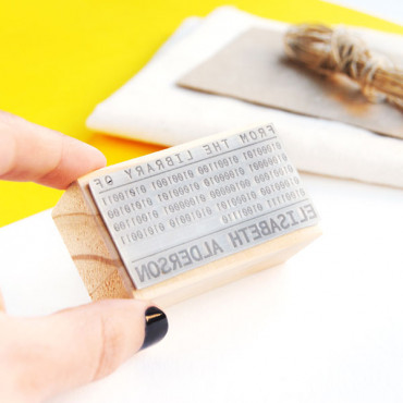 Geek custom library stamp with name in binary code