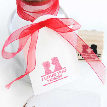 Rubber stamp I love you, I know for a geeky wedding decorations