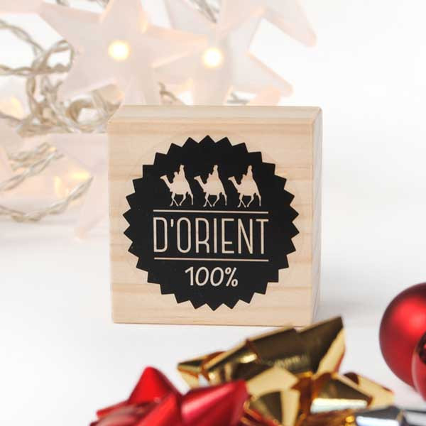 Christmas rubber stamp "D'Orient" (catalan). Create festive tags and cards with fun, customizable stamps.
