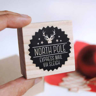 Christmas stamp North Pole. Express Mail Via Sleigh. Celebrate Santa with a festive North Pole stamp for your gifts!