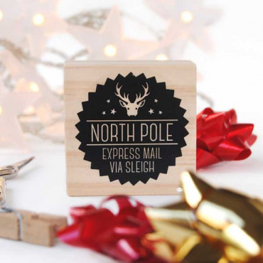 Christmas stamp North Pole. Express Mail Via Sleigh. decorate gifts with the official Santa stamp!