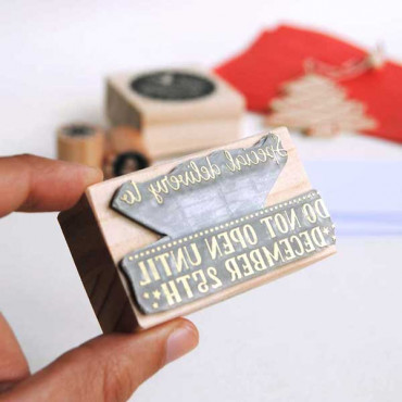Christmas rubber stamp Special Delivery (space for write a name) Do not open until December 25th in different languages