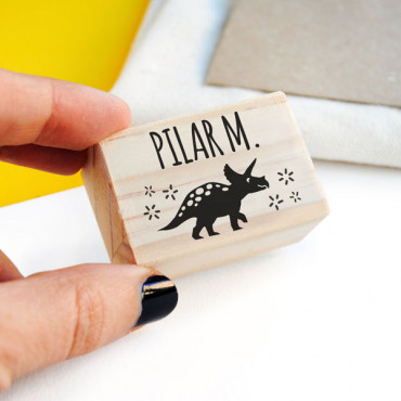 Custom Triceratops clothing stamp with name for kids