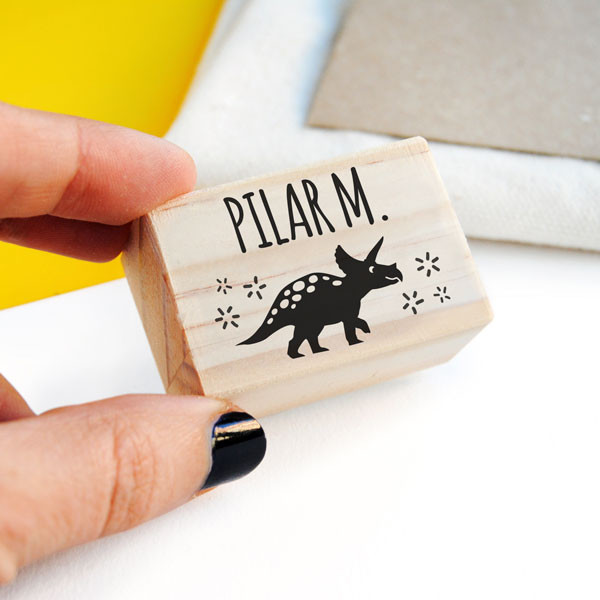 Custom Triceratops clothing stamp with name for kids