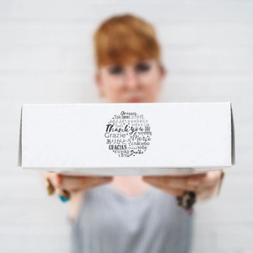 Multilingual Thank You Stamp. Featuring a creative mix of font types and languages