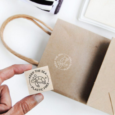rubber stamp Keep the Sea Plastic Free - Turtle version for sustainable packaging