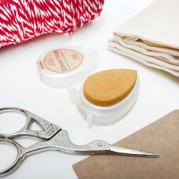 Brilliance Galaxy Gold mini Stamp Pad for Paper. Use the ink pad to add borders, embellish titles