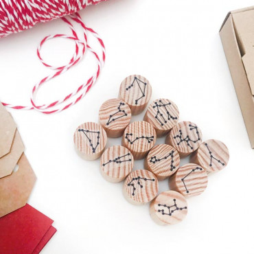 Zodiac Constellation Stamp Set - Pack of 12 Rubber Stamps for Crafting, Journaling, and Scrapbooking