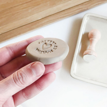 Premade custom clay logo stamp with name and Heart - Line