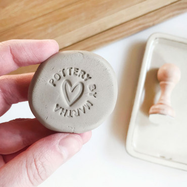 Premade custom pottery logo stamp Heart - Line