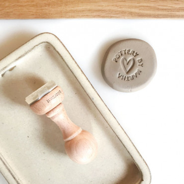 Premade custom ceramic logo stamp with name and Heart - Line
