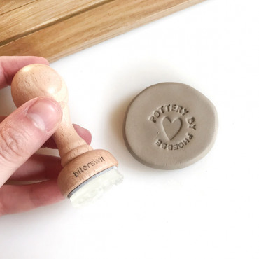 Acrylic pottery stamp with custom name and heart