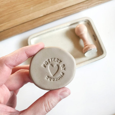Personalized stamp to sign pottery with your name and full heart