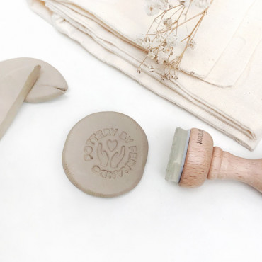 Custom stamp for pottery Hand-building with love - Full version, premade pottery logo