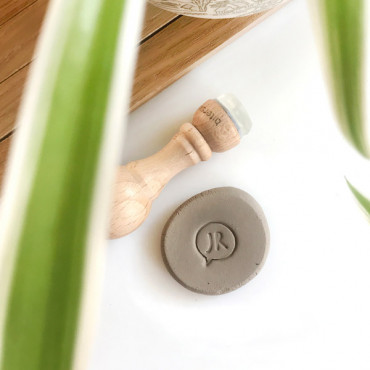 Premade logo pottery stamp Initials in Comic Bubble. Size in the photo: 1,5 cm / 0.6 in