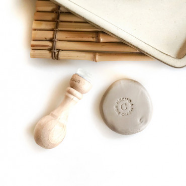Premade logo stamp for handmade pottery central initial and Custom text
