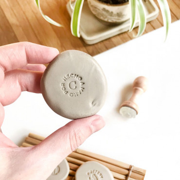 Premade ceramic logo stamp central initial and Custom text