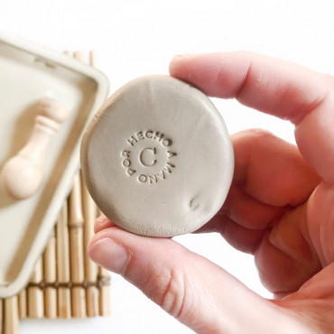 Premade ceramic logo stamp central initial and Custom text