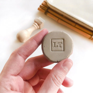 Premade logo stamp for pottery sign square with monogram inside