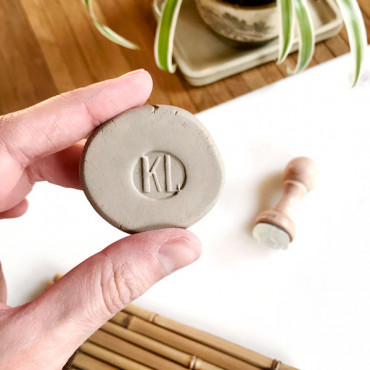 Premade pottery logo stamp Embossed Monogram. Size: 1,5 cm (0.6 in)