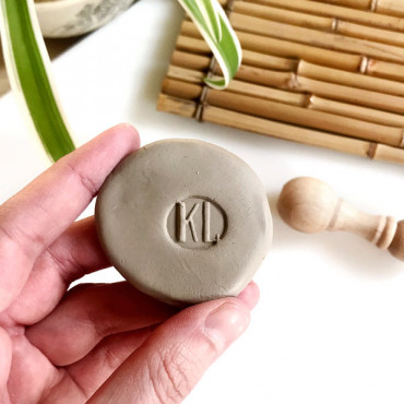 Custom premade pottery logo stamp Embossed Monogram. Size: 1,5 cm (0.6 in)