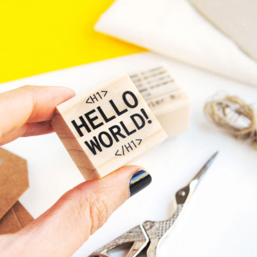 stamp Hello World! for techy baby shower invitations