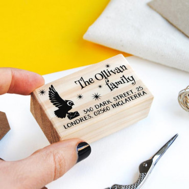 Custom return address stamp Owl Post for geeky families