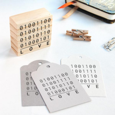 stamp LOVE in binary code for nerdy lovers