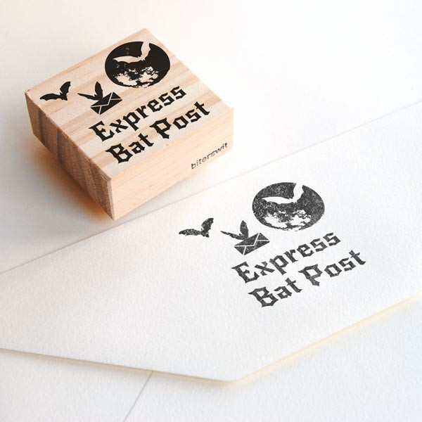 rubber stamp Express Bat Post for pen pal letters and Halloween invitations