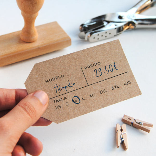 rubber stamp Label sizes and price for DIY clothing hang tags