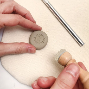Premade ceramic logo stamp with custom name and Heart - Line