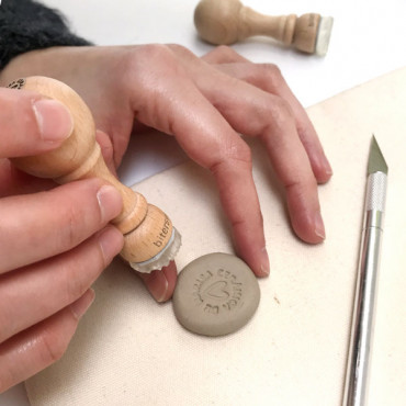 Premade custom ceramic logo stamp with name and Heart - Line