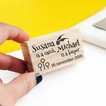Magical-themed wedding custom stamp She is a catch, He is a keeper