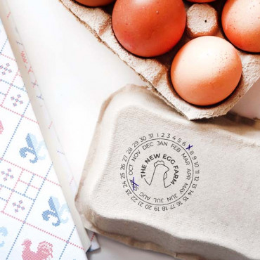 Custom stamp for egg cartons Laid on Date in Various Languages. Hen or duck to choose.