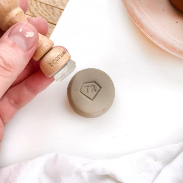 Customizable premade pottery logo stamp Diamond with Monogram