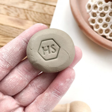 Premade pottery logo stamp Hexagon with monogram