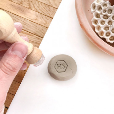 Personalizable premade pottery logo stamp Hexagon with monogram