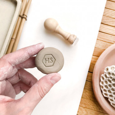 Custom premade ceramic logo stamp Hexagon with monogram