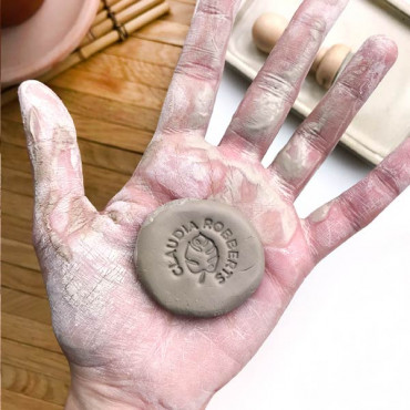 Custom premade logo stamp for clay with monstera leaf and name