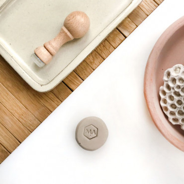 Custom pottery stamp with premade logo stamp Honeycomb with initials.