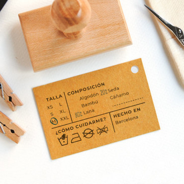 Custom stamp label composition Clothing and Textiles
You can custom all 4 sections: Size, Compositión, Wash care and Made in.