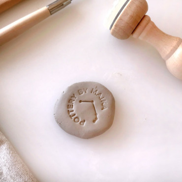 Premade ceramic logo stamp with custom name and zodiac constellation Aries