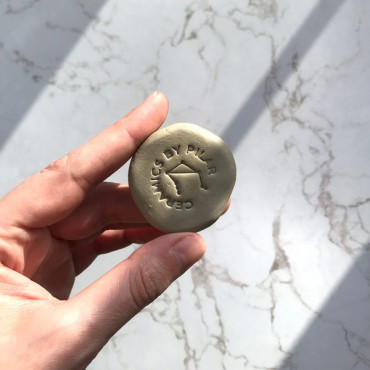 Custom pottery stamp with name and Libra zodiac constellation
