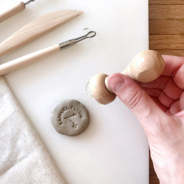 Premade pottery logo stamp with custom name and zodiac constellation Pisces