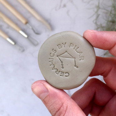 Personalized premade logo stamp for ceramic signature with name and Libra zodiac constellation