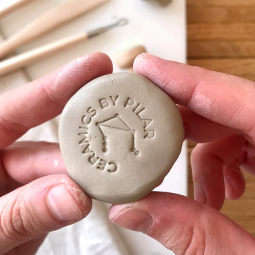 Premade pottery logo stamp with custom name and zodiac constellation Libra