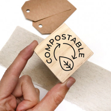 Rubber stamp for mark Compostable packaging