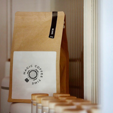 Custom stamp logo Coffee Shop for paper cups and coffee bags. Italian coffee funnel filter design.
